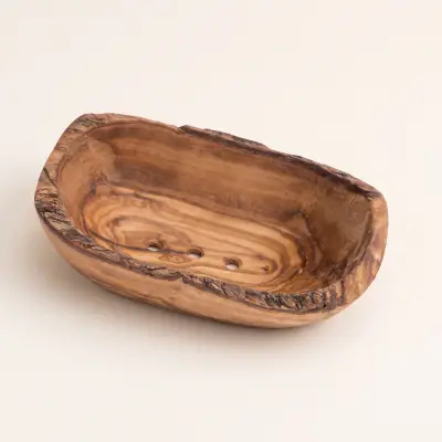 olive wood rustic soap holder with 3 holes