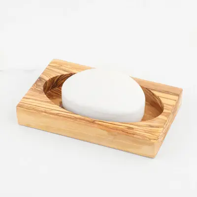 olive wood rectangular shape slotted soap holder