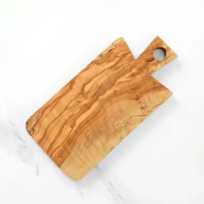 olive wood cutting board with rectangular handle
