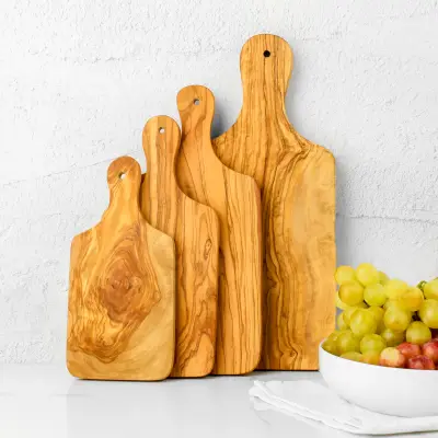 olive wood rectangular cutting board with handle