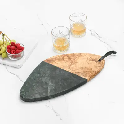olive wood charcoal marble and wood cutting board