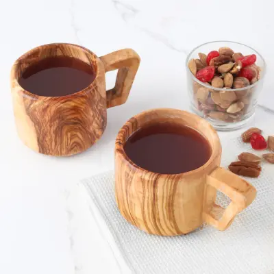 olive wood drinking cup with handle