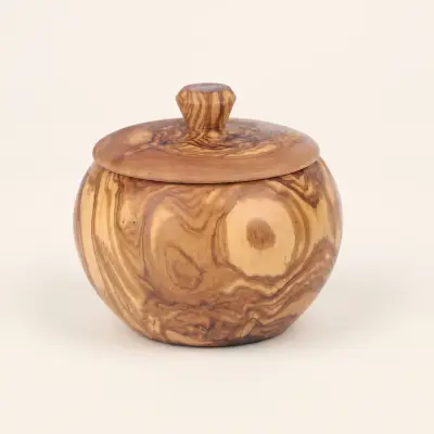 olive wood round spice jar with lift off lid