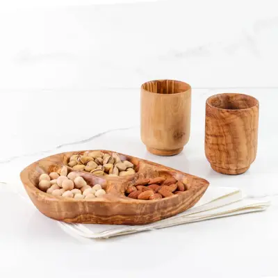 olive wood 3 sections irregular shape dish