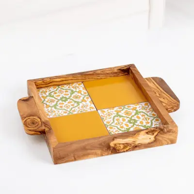 olive wood wood and ceramic square tray
