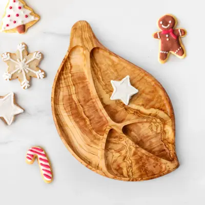 olive wood leaf shape charcuterie tray