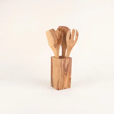 olive wood rectangular upright kitchen utensils holder - laminated (holder only)