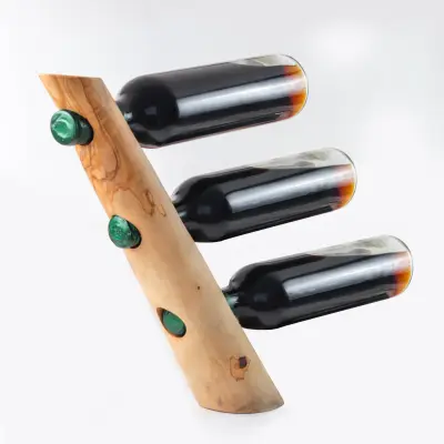 olive wood bottle holder for 3 bottles