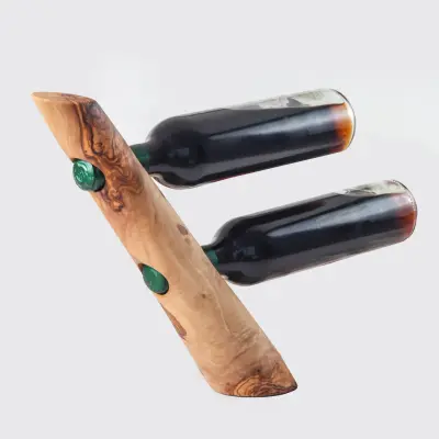 olive wood bottle holder for 2 bottles