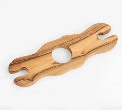 olive wood glass and bottle holder