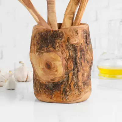 olive wood rustic utensils holder for 4 spoons (holder only)