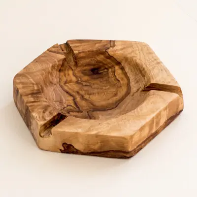olive wood hexagon shape ashtray