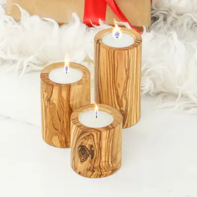 olive wood cylindrical shape candle holders