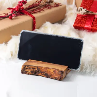 olive wood square shape rustic phone holder