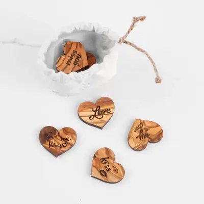 olive wood heart shape memory pieces