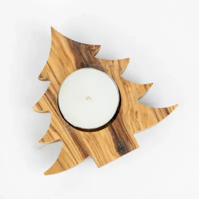 olive wood tree shape tea light candle holder