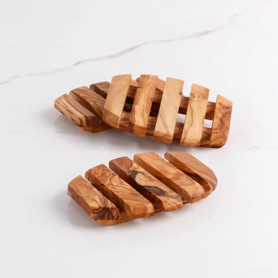olive wood oval shape laminated soap holder