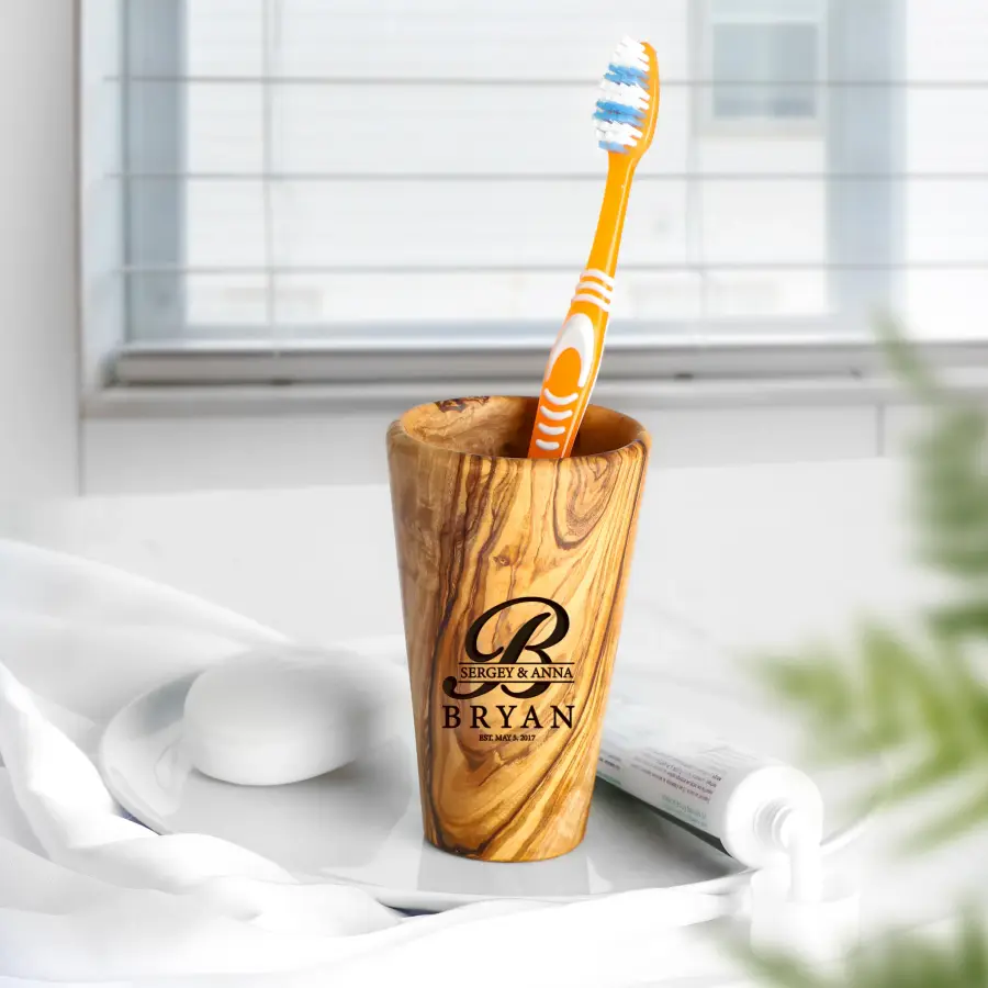 olive wood toothbrush holder