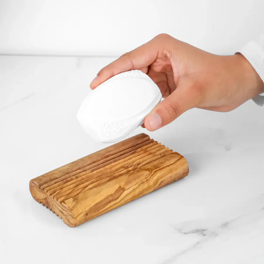 olive wood round edge soap holder