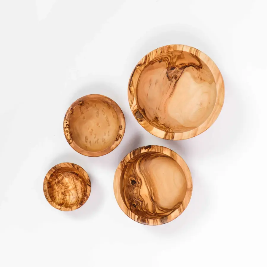 olive wood set of 4 bowls with straight edges