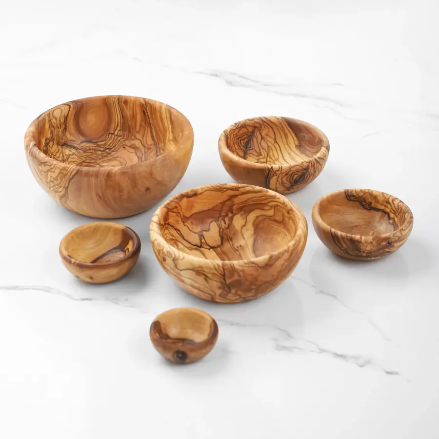 olive wood set of 6 rounded edge bowls