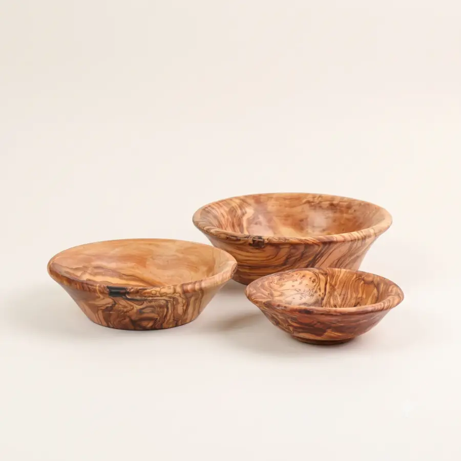 olive wood set of 3 deep dishes