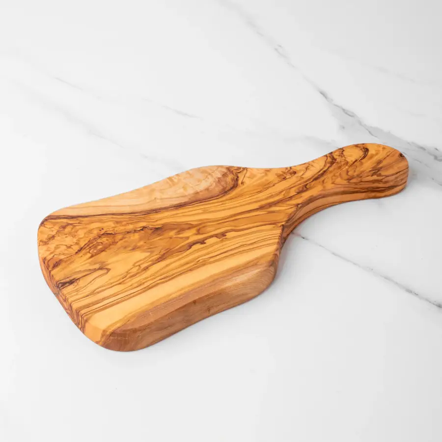 olive wood irregular shape cutting board with handle
