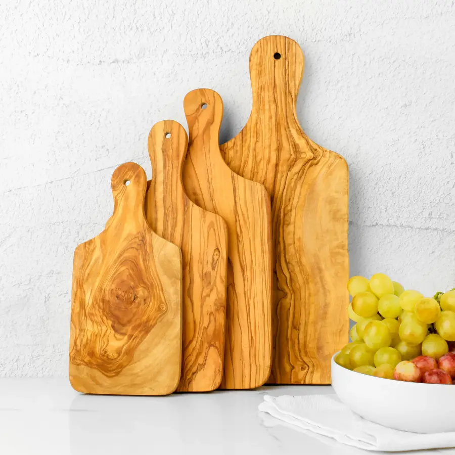 olive wood rectangular cutting board with handle