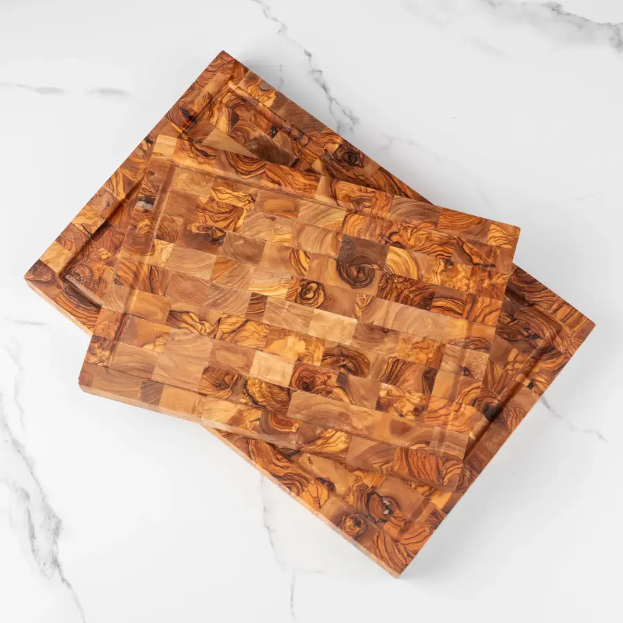 olive wood rectangular end grain chopping board