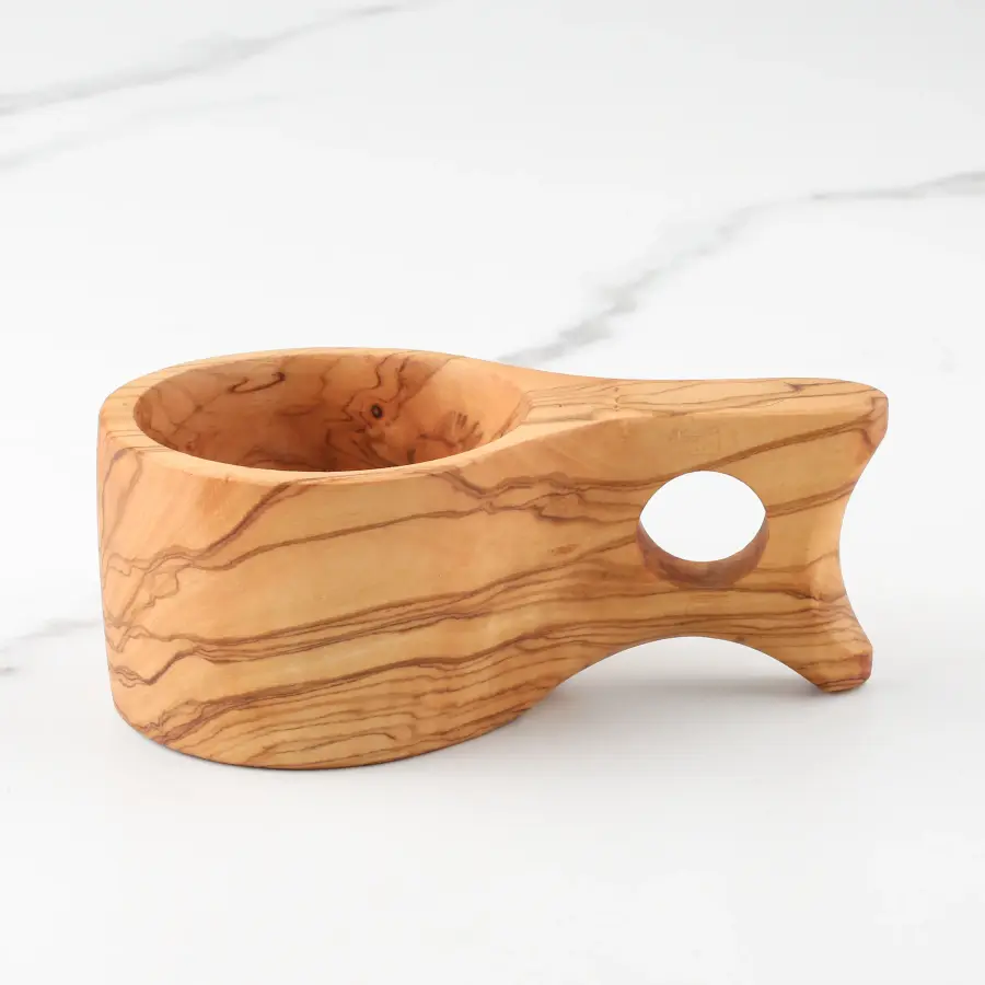 olive wood outdoor kuksa cup with 1 hole handle