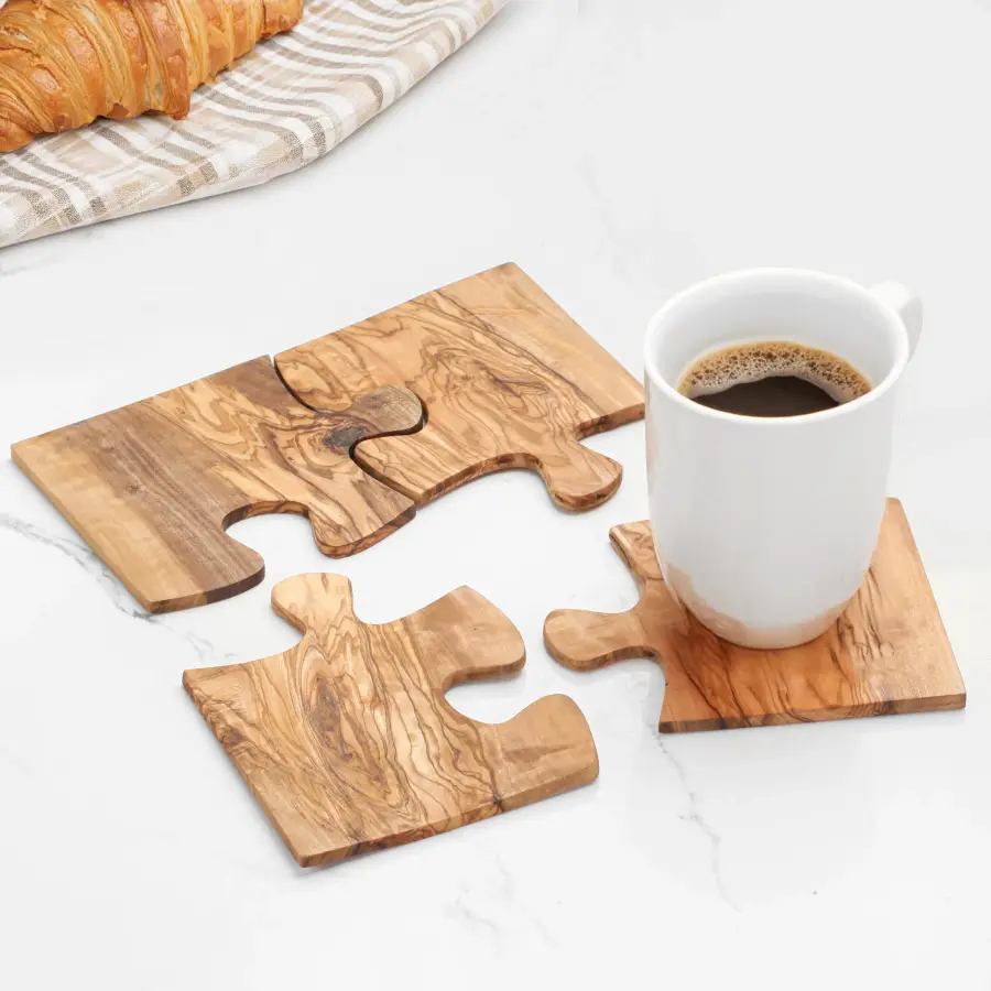 olive wood puzzle shape coasters