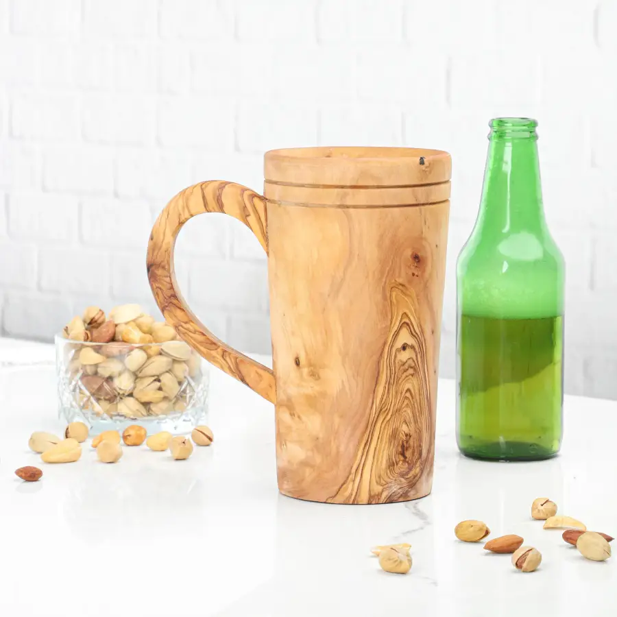 olive wood large mug with handle