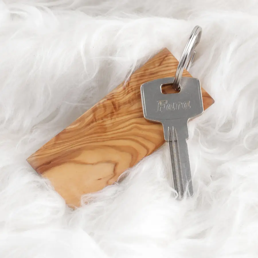 olive wood rectangular shape key ring holder