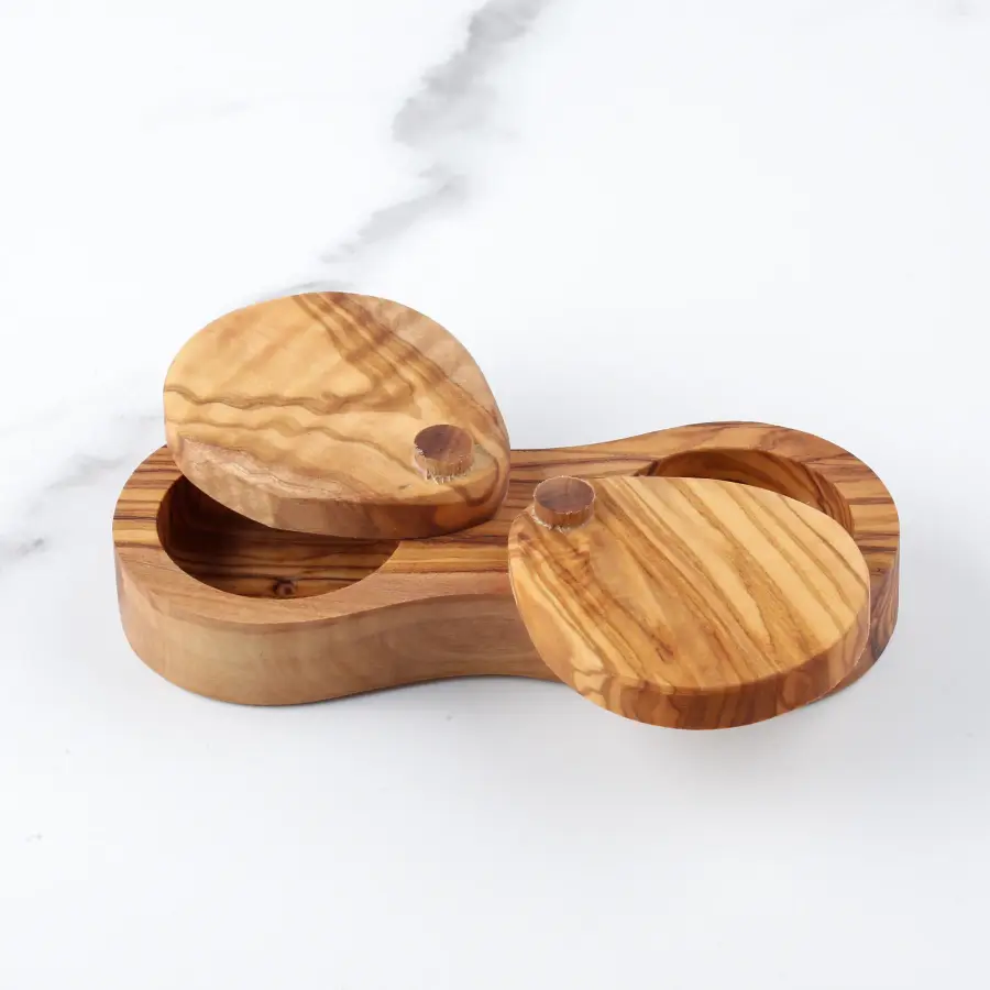 olive wood double compartment salt and pepper box