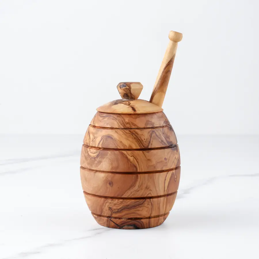 olive wood honey jar & dipper