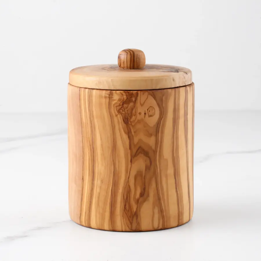 olive wood round spice box with lid