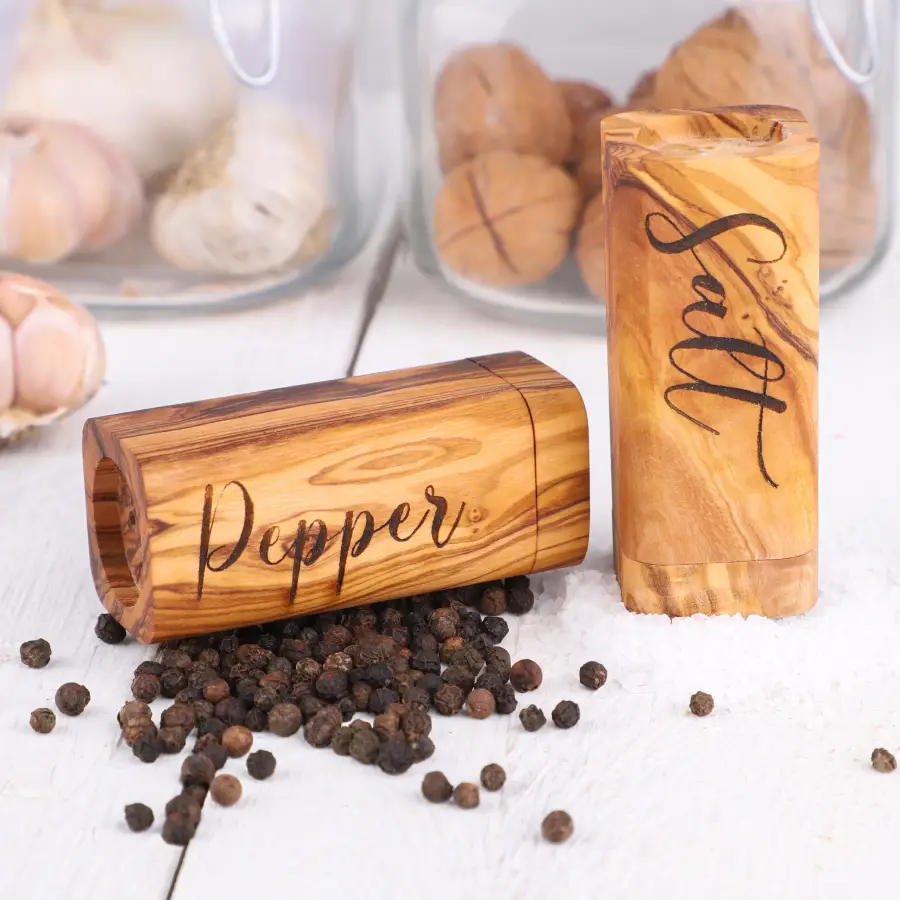 olive wood rectangular salt & pepper shaker