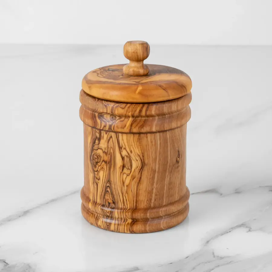 olive wood spice jar with lift-off lid