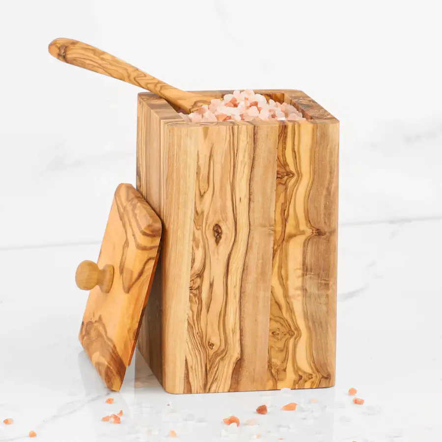 olive wood spice rack with set of 4 spice boxes