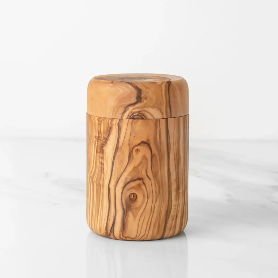 olive wood spice box with lift-off lid