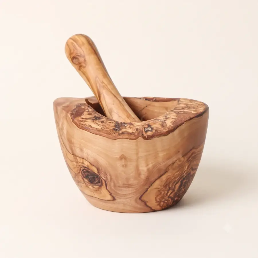 olive wood rustic mortar and pestle