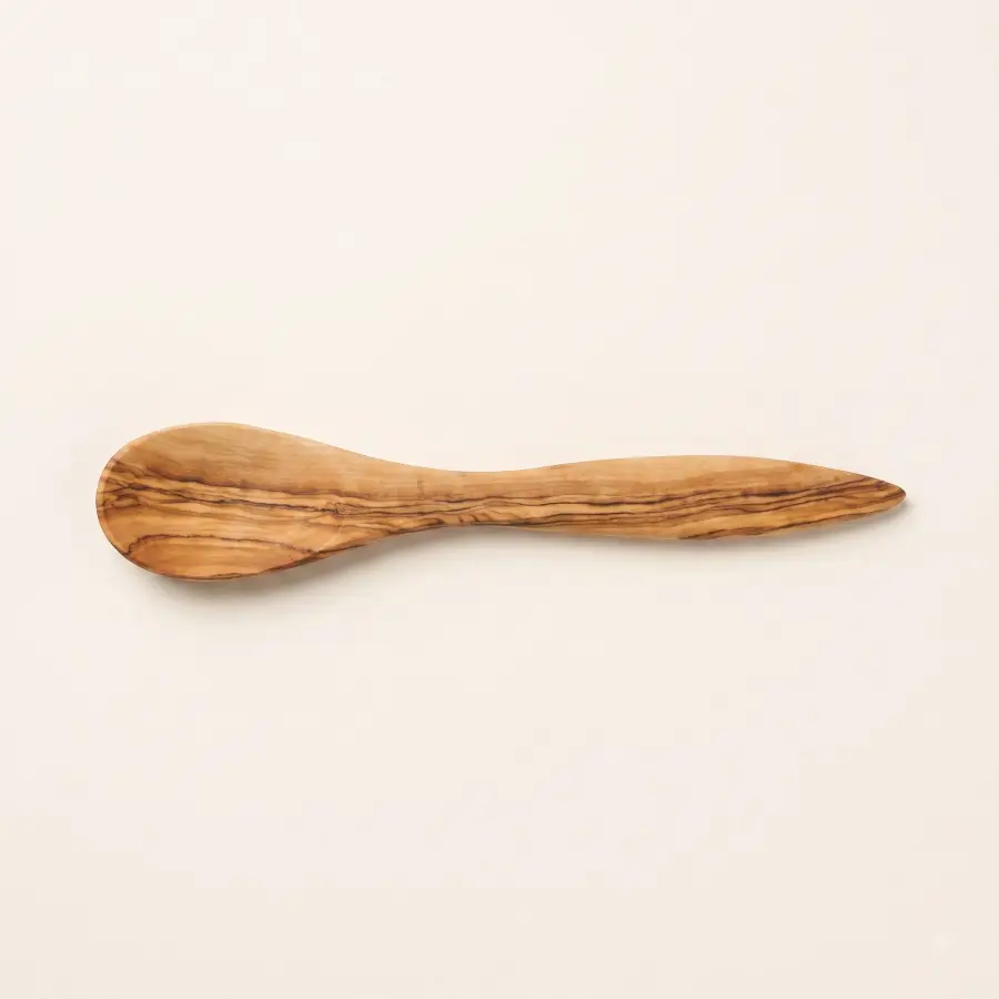 olive wood cooking spoon with acute handle