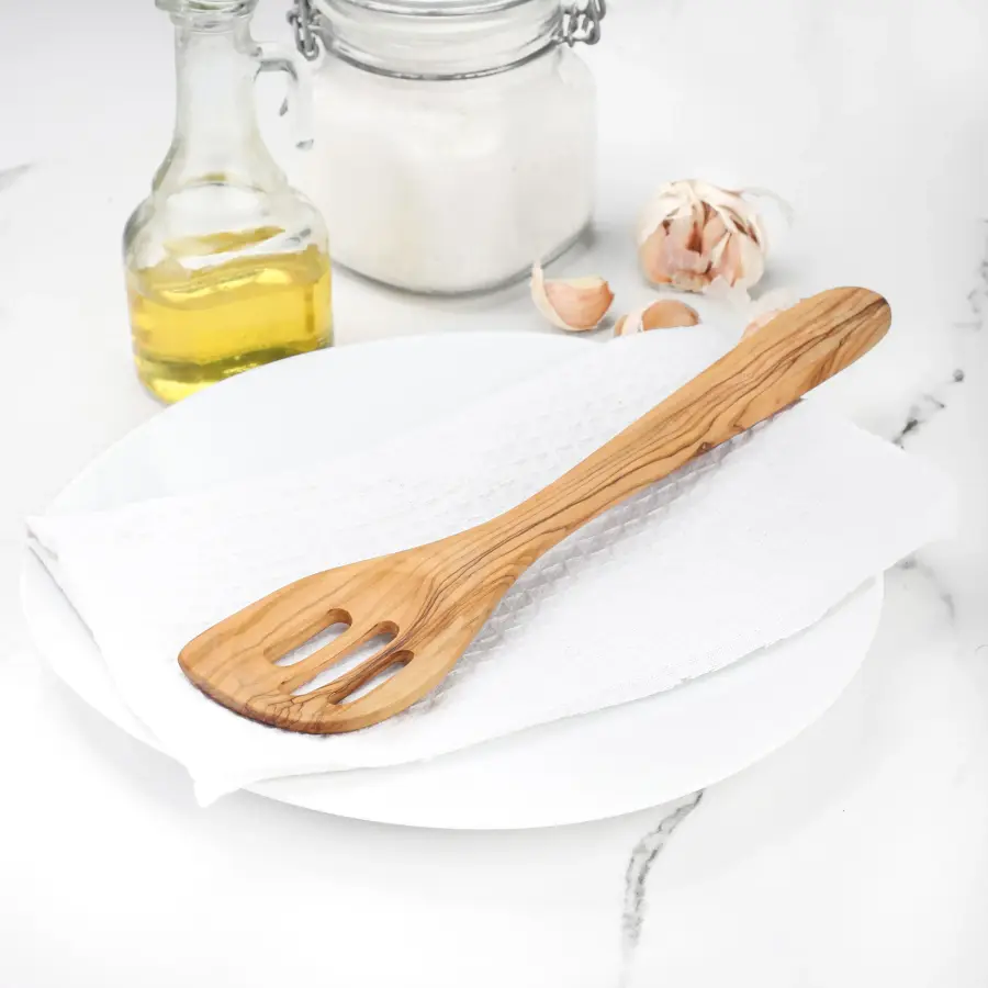 olive wood slotted corner spatula
