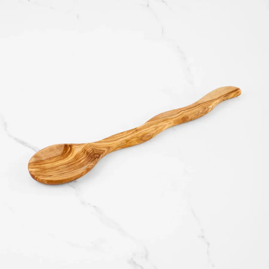 olive wood curvy wooden mixing spoon