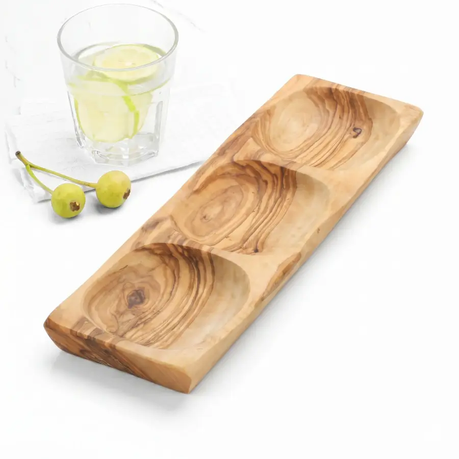 olive wood 3 sections rectangular dish