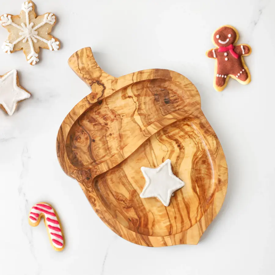 olive wood nut shape charcuterie tray