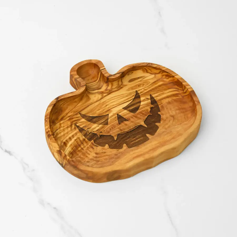 olive wood halloween pumpkin design charcuterie tray