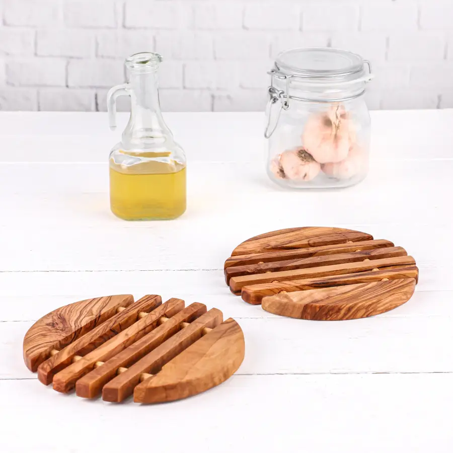 olive wood round shape trivet