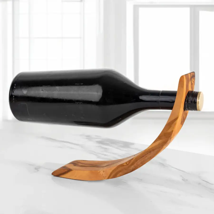 olive wood single bottle holder