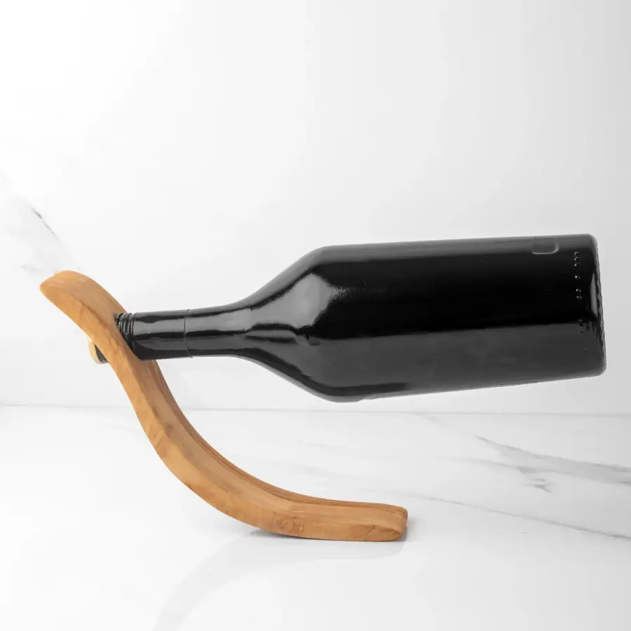 olive wood single bottle holder